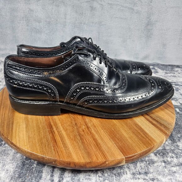 Allen Edmonds McAllister Shoes Mens 8.5 C Black Leather Wingtip Oxford USA